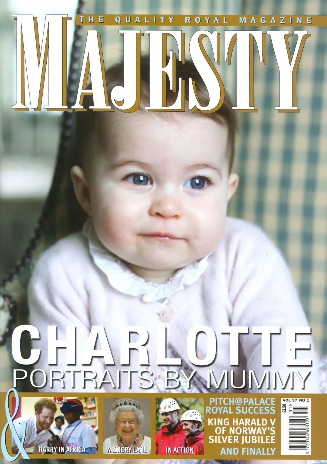 Majesty Magazine, Princess Charlotte, Prince Harry, Queen Elizabeth, Jan 2016