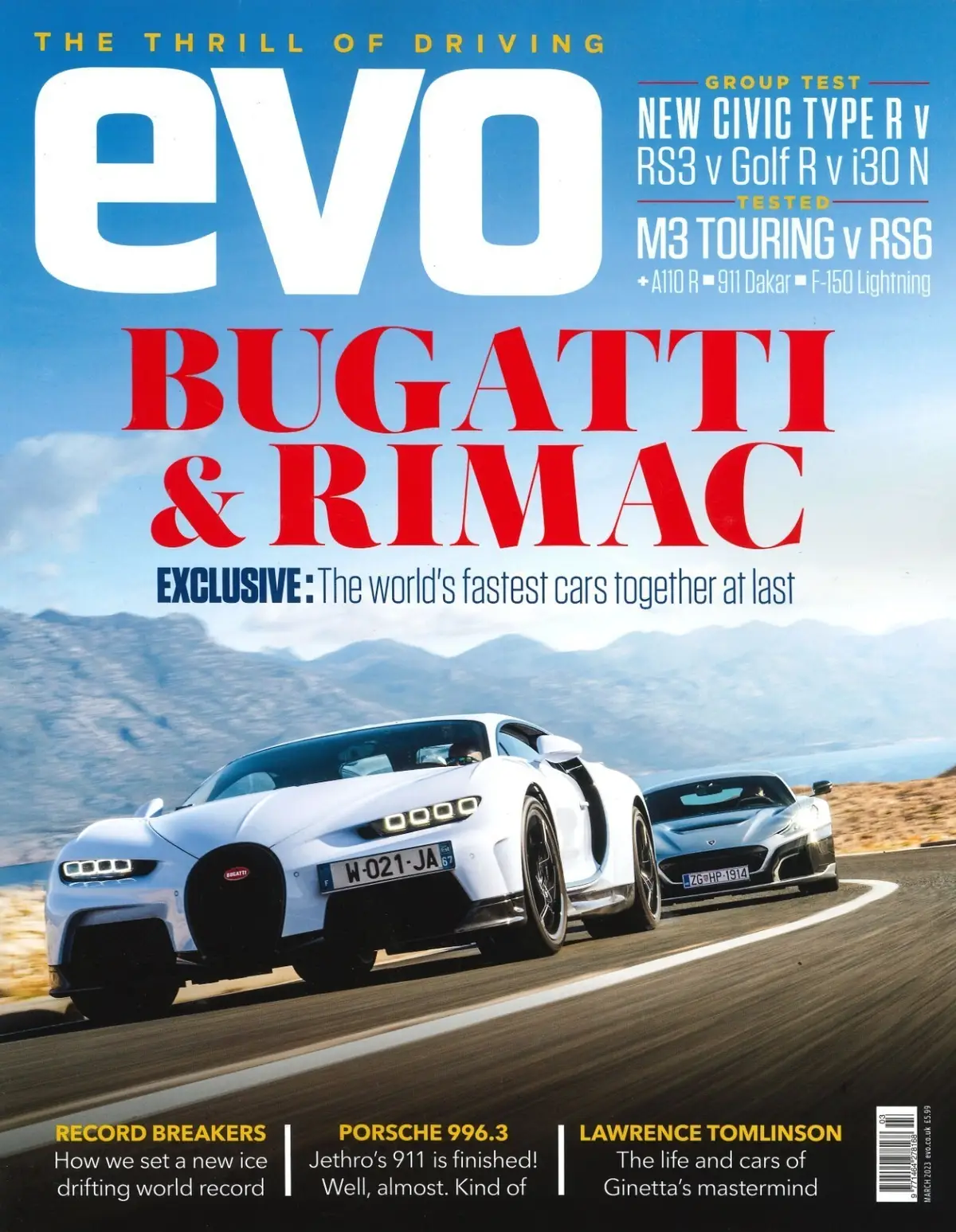 Evo Magazine, Bugatti Chiron, Rimac Nevera, Porsche Carrera, BMW M3, March 2023