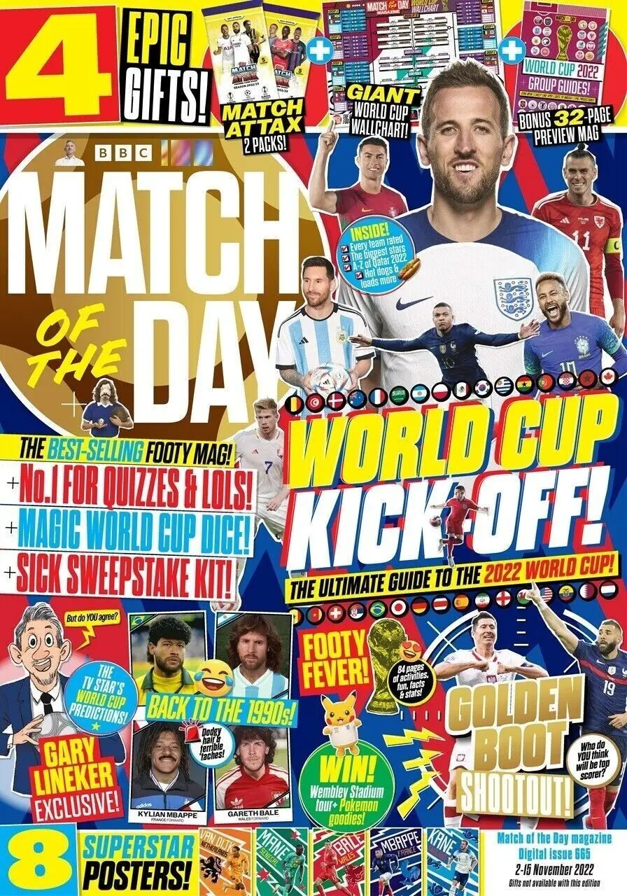 BBC Match of the Day Football Magazine 4 Gifts, Soccer Qatar World Cup, 15.11.22