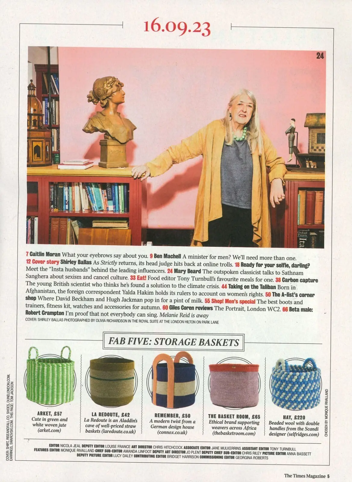 The Times Magazine, Shirley Ballas, Mary Beard, Taliban, Giles Coren, 16.9.23 - image 2 | Free standard UK delivery included | Discount Quality Products