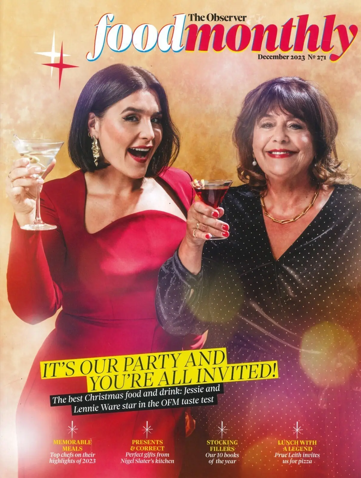 Observer Magazine Food Monthly, Jessie &amp; Lennie Ware, Prue Leith, Xmas, Dec 2023