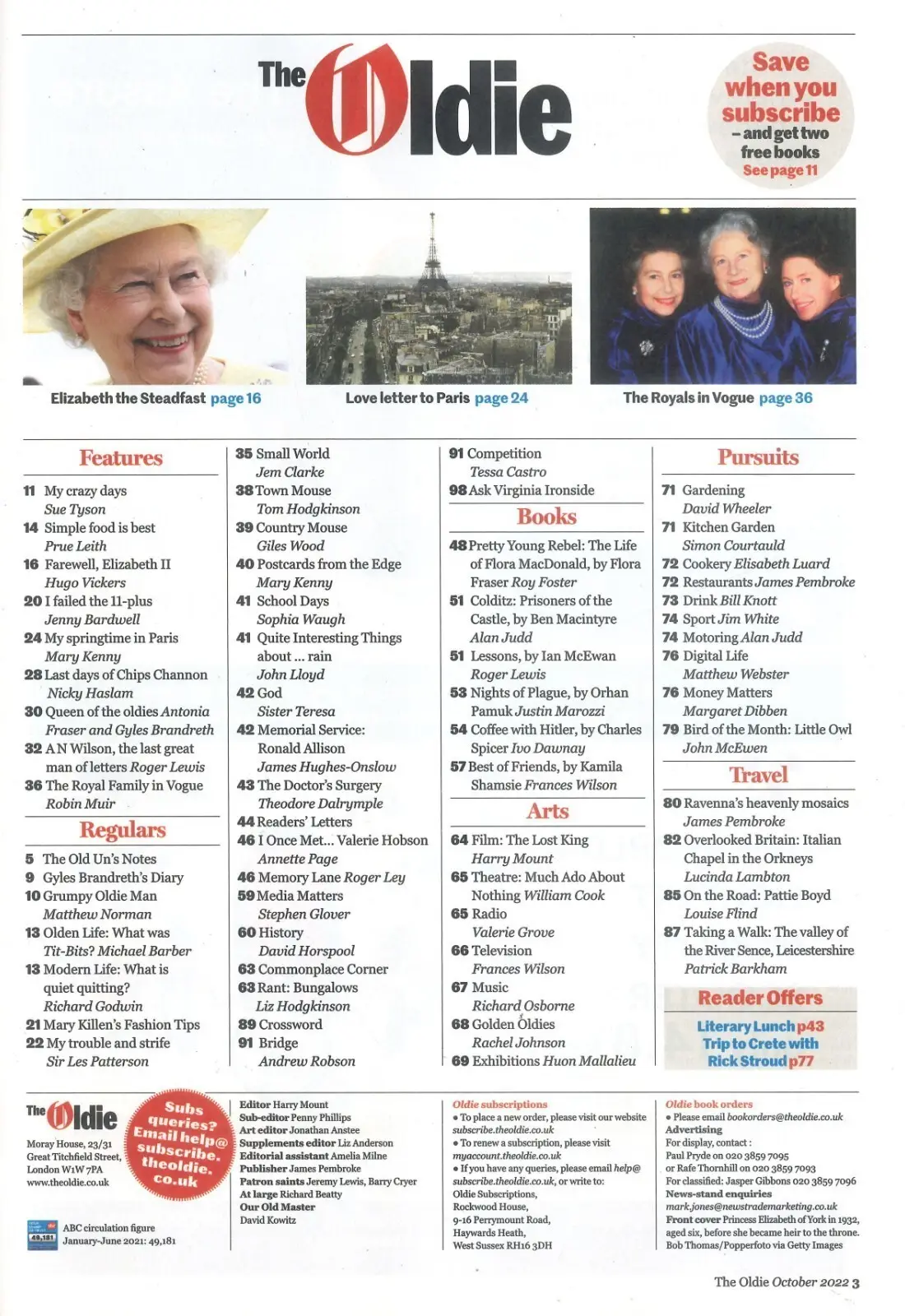The Oldie Magazine, Queen Elizabeth, A.N. Wilson, Pattie Boyd, October 2022 - image 2 | Free standard UK delivery included | Discount Quality Products