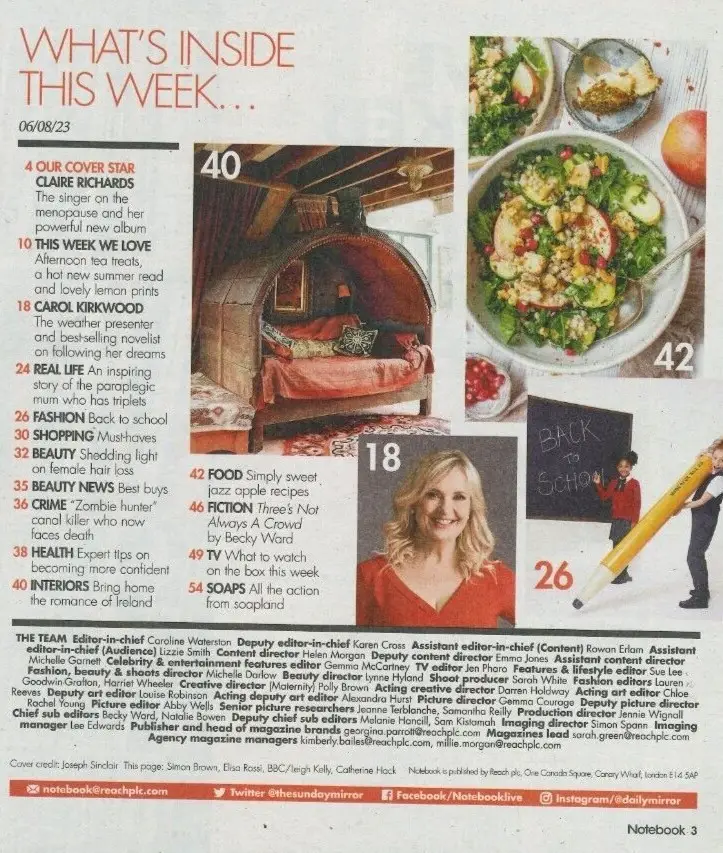 Sunday Mirror Notebook Magazine, Claire Richards, Carol Kirkwood, 6.8.23 - image 2 | Free standard UK delivery included | Discount Quality Products