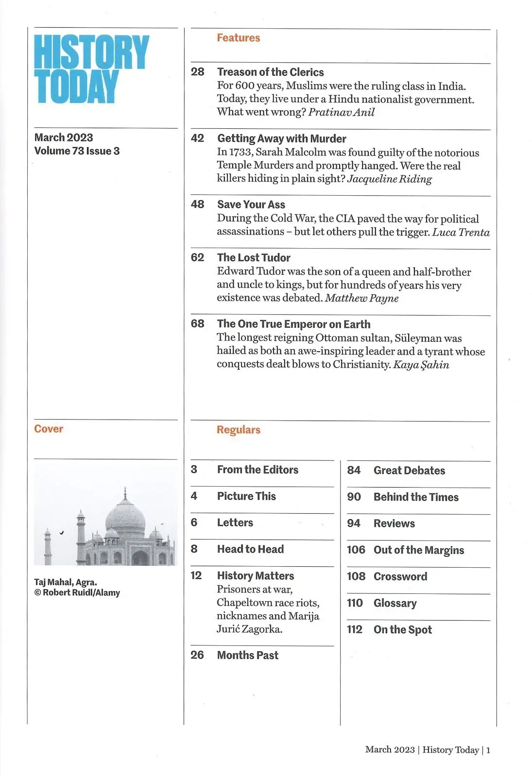 History Today Magazine Muslim India, Enemies of America, Tudor Prince March 2023 - image 2 | Free standard UK delivery included | Discount Quality Products