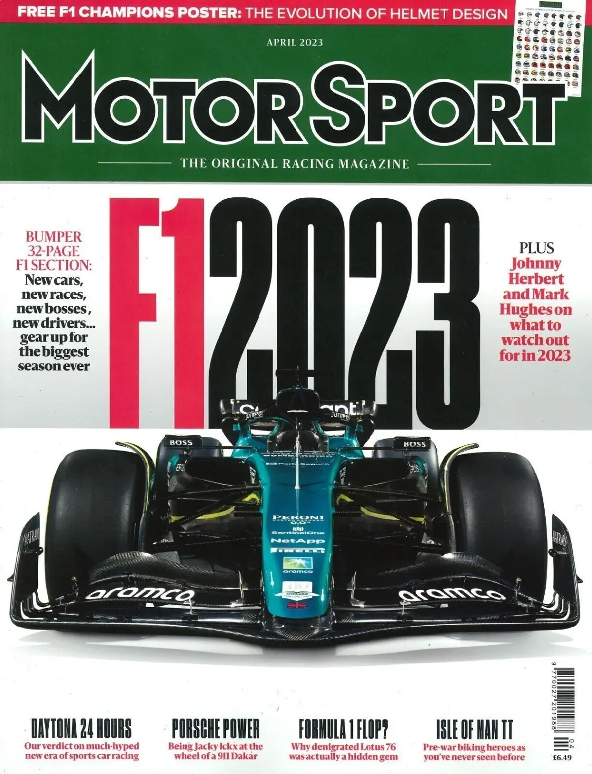 Motor Sport Magazine, Free F1 Poster, Porsche, Johnny Herbert, Cars, April 2023