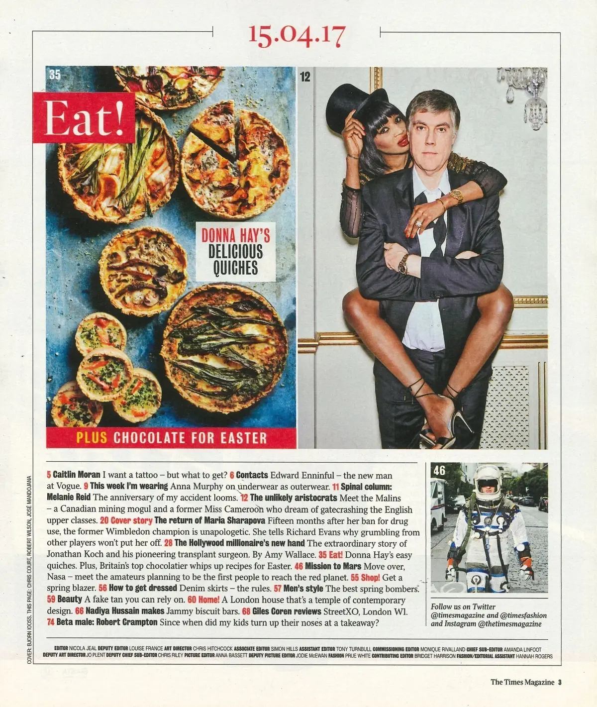 Times Magazine: Maria Sharapova, Edward Enninful, Jonathan Koch, G.Coren 15.4.17 - image 2 | Free standard UK delivery included | Discount Quality Products