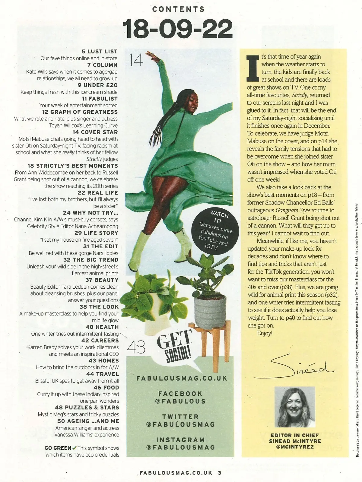 Fabulous Magazine Motsi Mabuse, Toyah Willcox, Vanessa Williams, Fashion 18.9.22 - image 2 | Free standard UK delivery included | Discount Quality Products