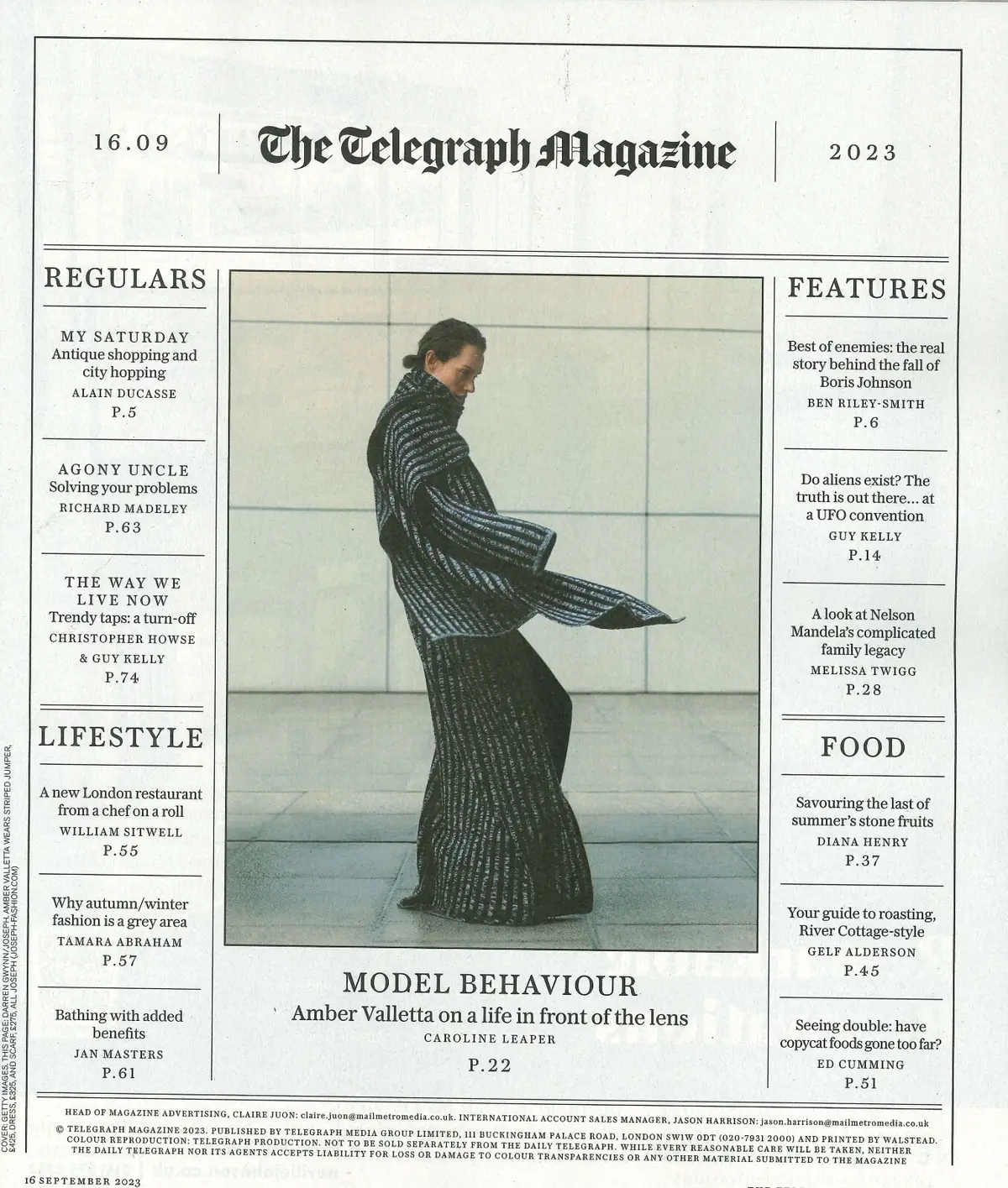 Telegraph Magazine, Boris Johnson, Alain Ducasse, Amber Valetta, Madeley 16.9.23 - image 2 | Free standard UK delivery included | Discount Quality Products