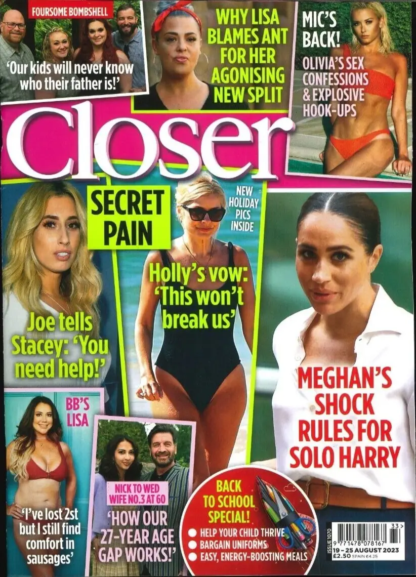 Closer Magazine Lisa, Joe &amp; Stacey, Meghan Markle &amp; Prince Harry, 19.8.23