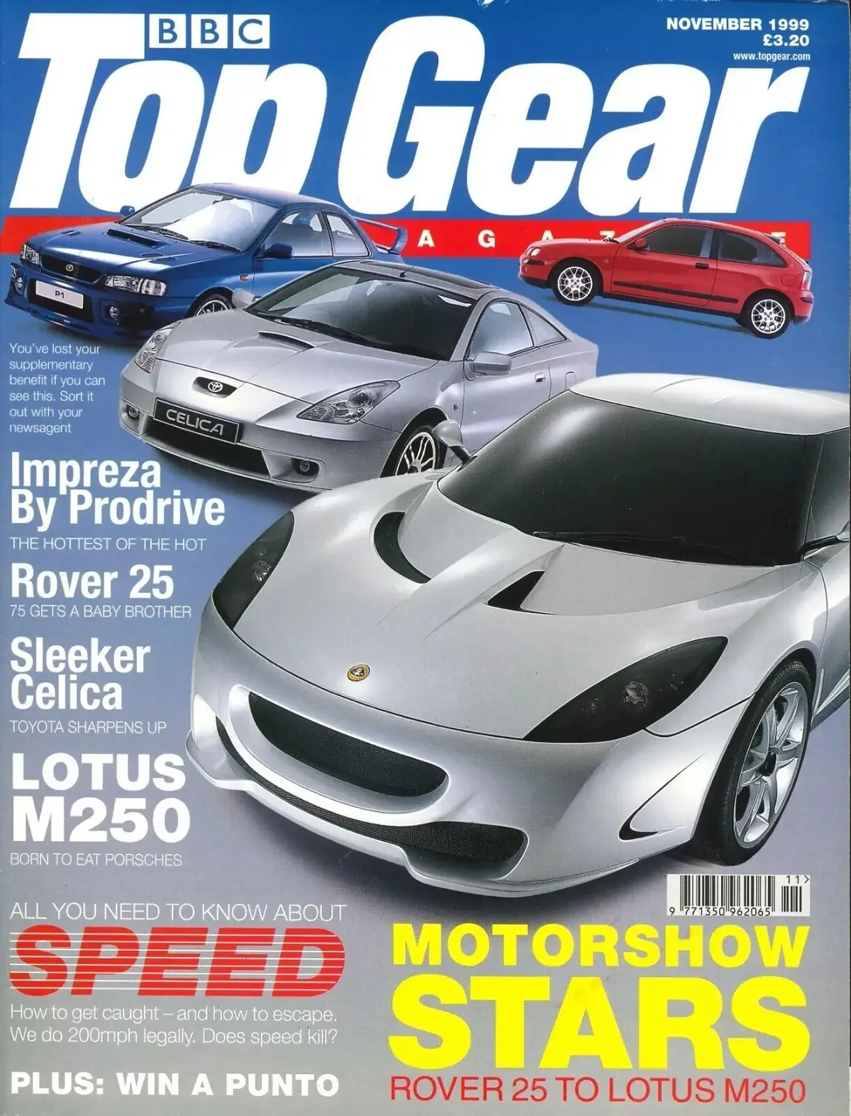 BBC Top Gear Magazine: Issue #74, Lotus M250, Fiat Punto, Mazda MPV, Nov 1999