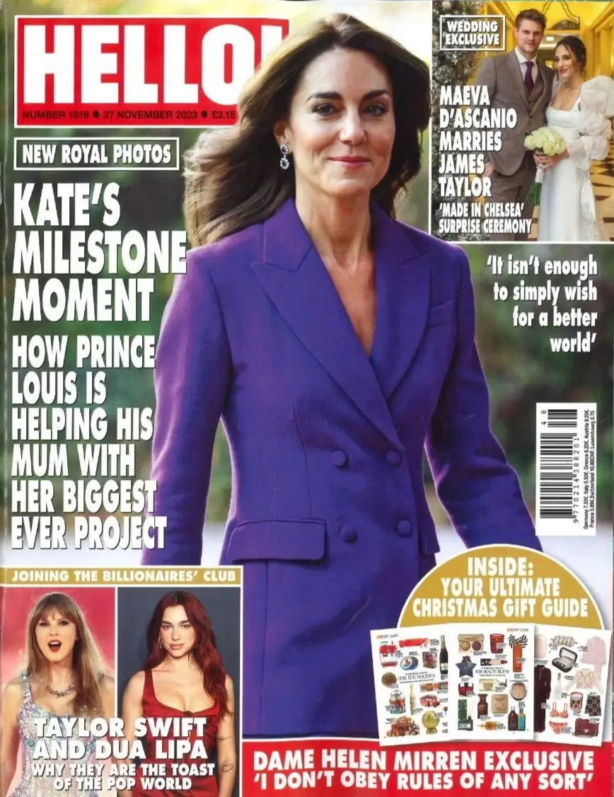 HELLO! Magazine: Princess Kate, Prince Louis, Taylor Swift, Dua Lipa, 27.11.23