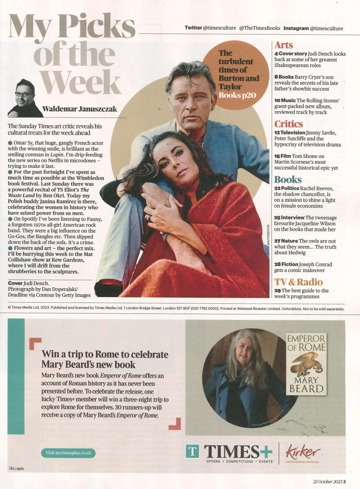 Sunday Times Culture Magazine: Judi Dench, Barry Cryer, Rolling Stones, 22.10.23 - image 2 | Free standard UK delivery included | Discount Quality Products