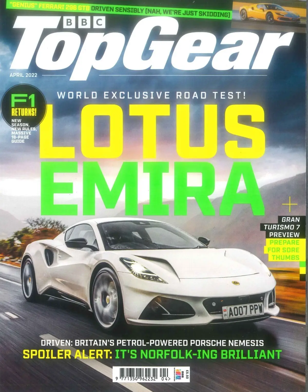 BBC Top Gear Magazine Issue 358, Lotus Emira, Ferrari 296 GTB, F1, April 2022