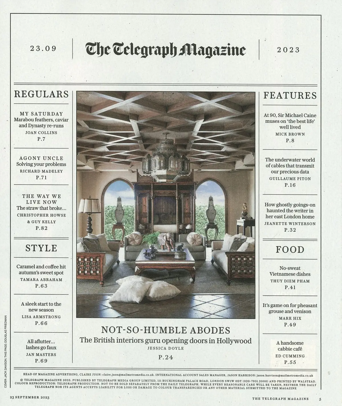 Telegraph Magazine, Michael Caine, Joan Collins, RuPaul, R. Madeley, 23.9.23 - image 2 | Free standard UK delivery included | Discount Quality Products