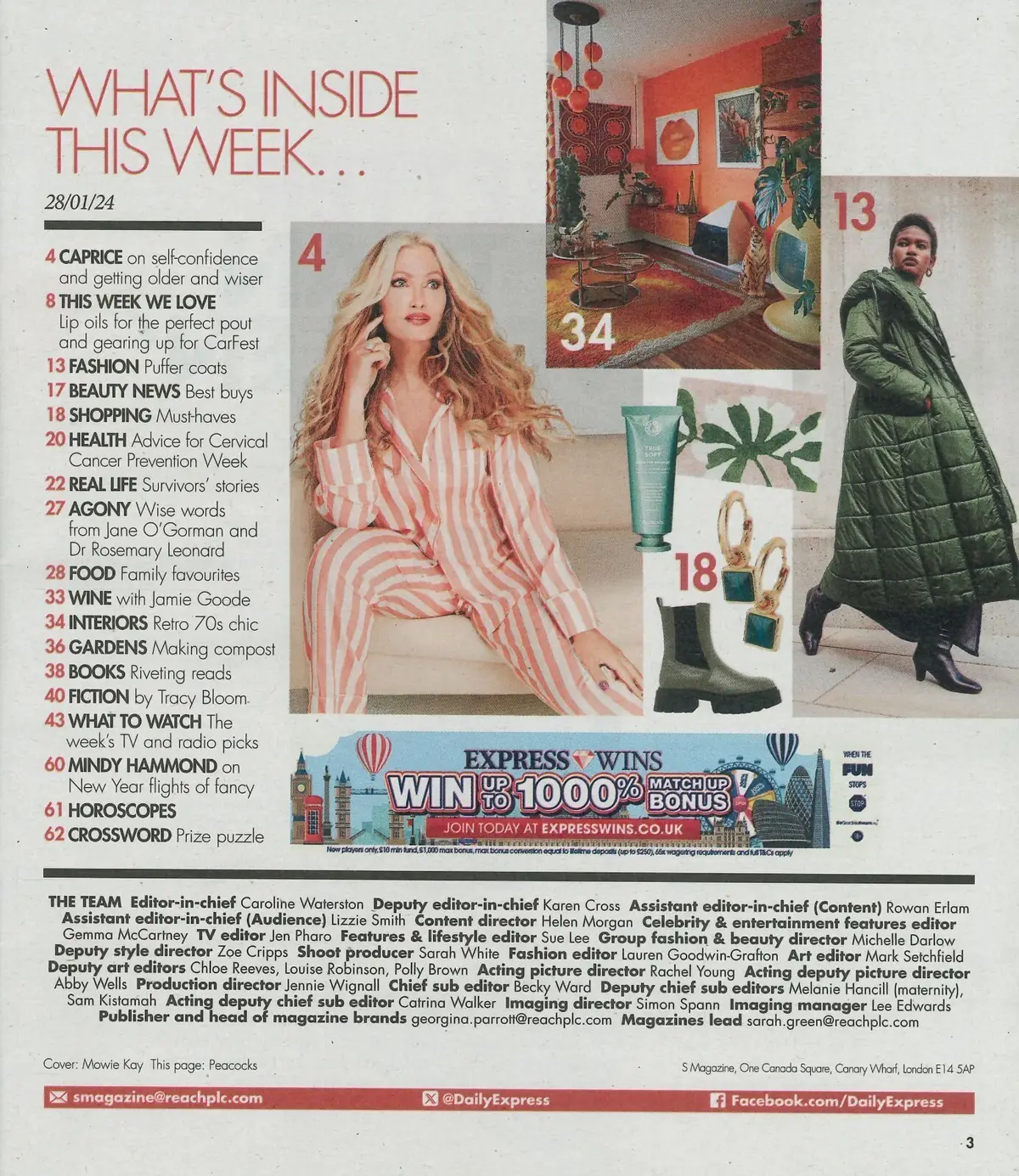 Sunday Express Magazine: Caprice Bourret, Theo Michaels, Mindy Hammond, 28.1.24 - image 2 | Free standard UK delivery included | Discount Quality Products