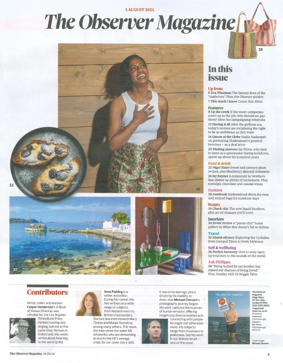 Observer Magazine: Ben Elton, Nadia Nadarajah, Nigel Slater, Stop Sewage, 4.8.24 - image 2 | Free standard UK delivery included | Discount Quality Products