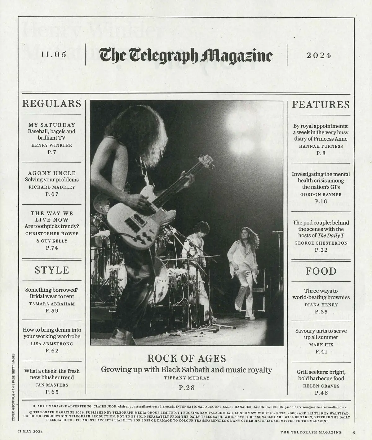 Telegraph Magazine: Princess Anne, Black Sabbath, Richard Madeley, Style 11.5.24 - image 2 | Free standard UK delivery included | Discount Quality Products