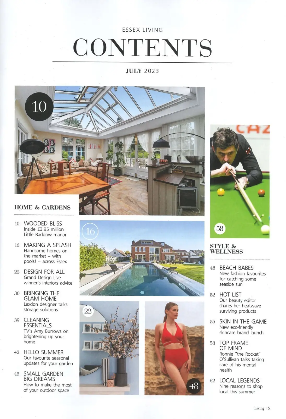 Essex Living Magazine, Ronnie O'Sullivan, Amy Burrows, Home, Garden, July 2023 - image 2 | Free standard UK delivery included | Discount Quality Products