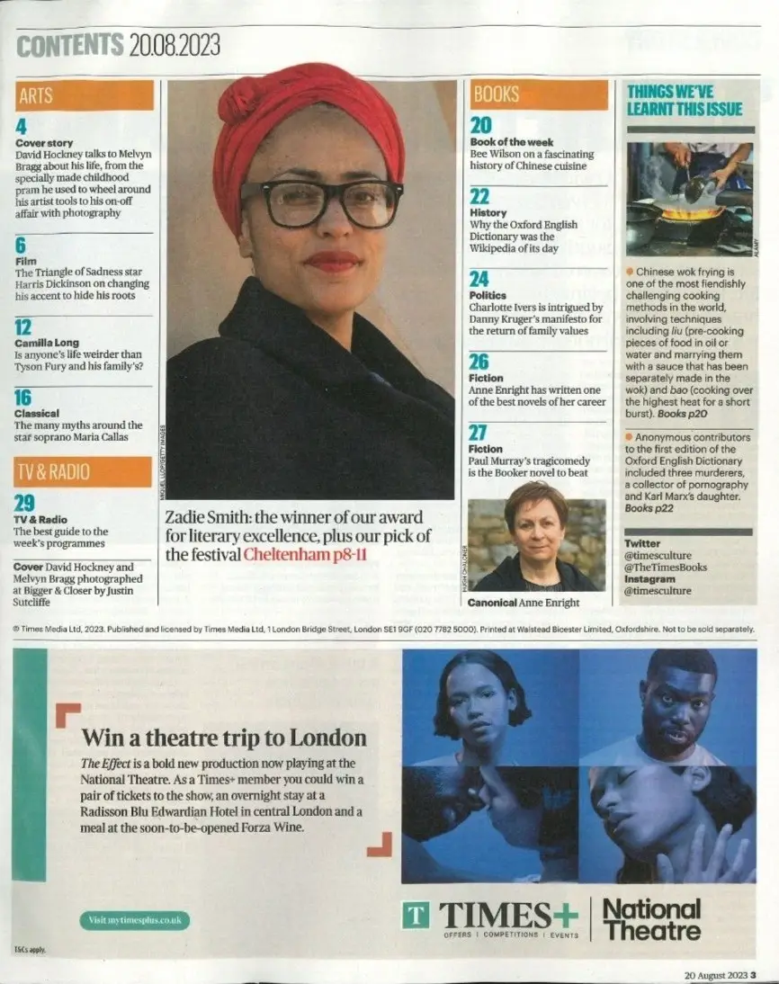 Sunday Times Culture Magazine, David Hockney, Melvyn Bragg, Zadie S., 20.8.23 - image 2 | Free standard UK delivery included | Discount Quality Products