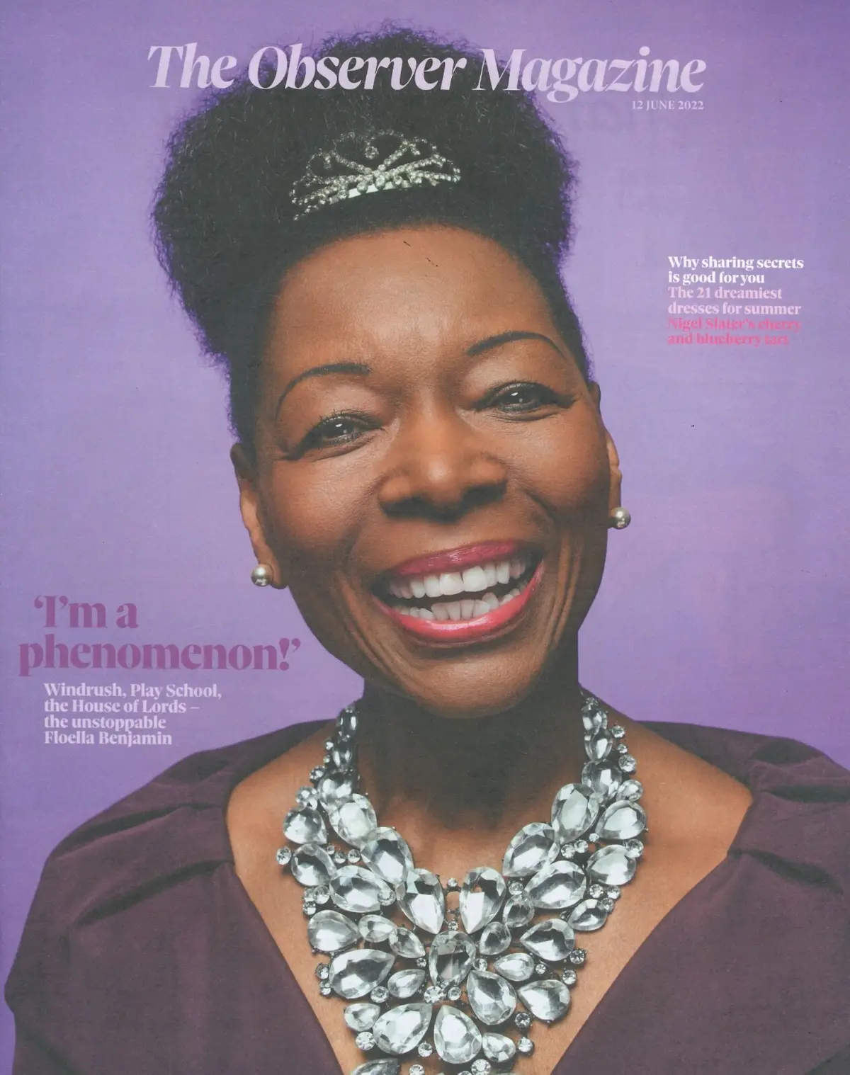 Observer Magazine: Floella Benjamin, Melvyn Bragg, Marli Siu, Fashion, 12.6.22