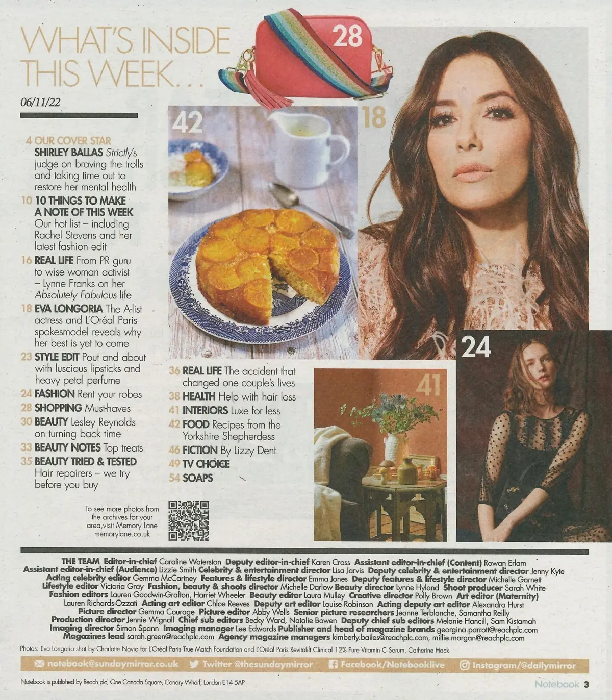 Sunday Mirror Notebook Magazine: Shirley Ballas, Eva Longoria, Fashion, 6.11.22 - image 2 | Free standard UK delivery included | Discount Quality Products
