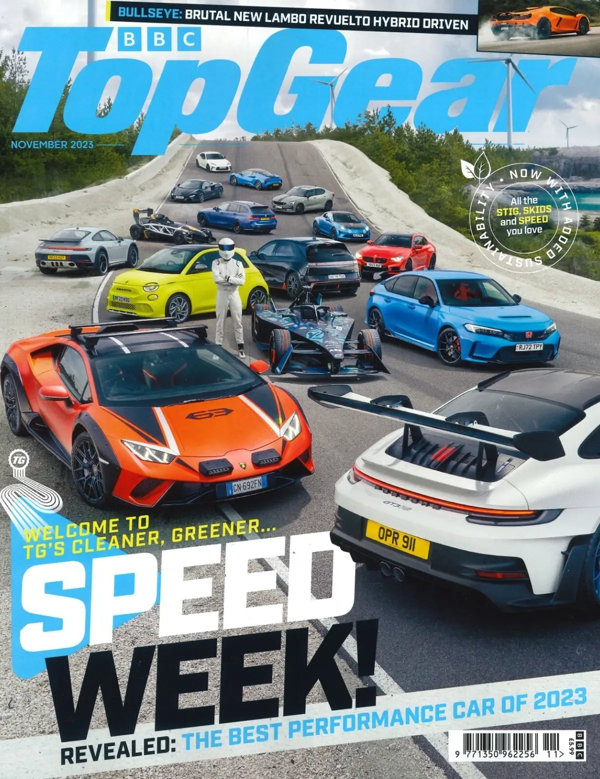 BBC Top Gear Magazine #377, Lambo Revuelto, Lotus Emeya, Ferrari Roma, Nov 2023