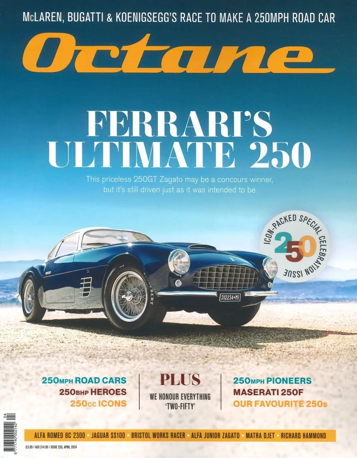 Octane Magazine #250, Ferrari 250GT Zagato, Maserati 250F, Jaguar, April 2024