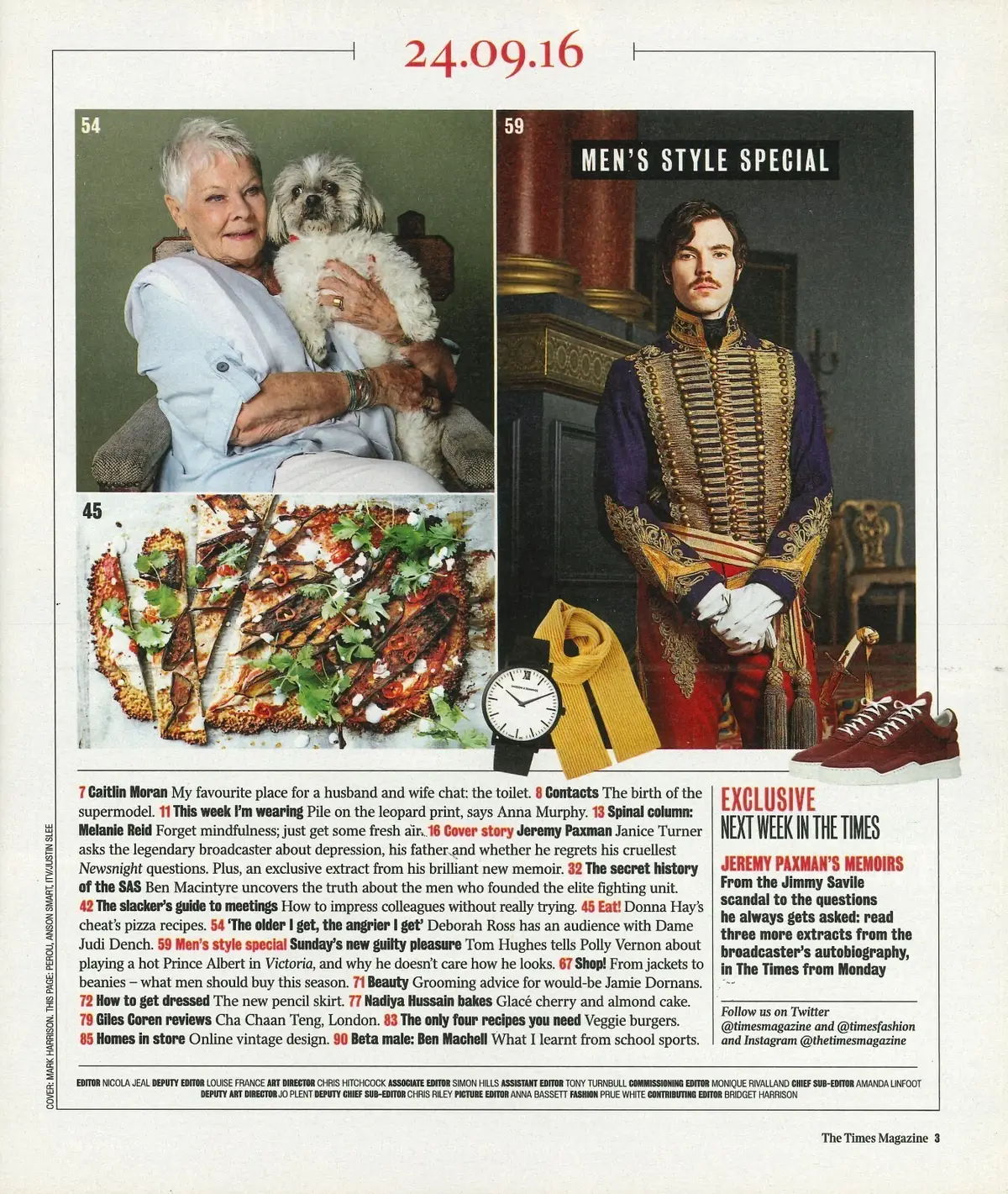 Times Magazine, Jeremy Paxman, Ben Macintyre, Judi Dench, Tom Hughes, 24.9.16 - image 2 | Free standard UK delivery included | Discount Quality Products