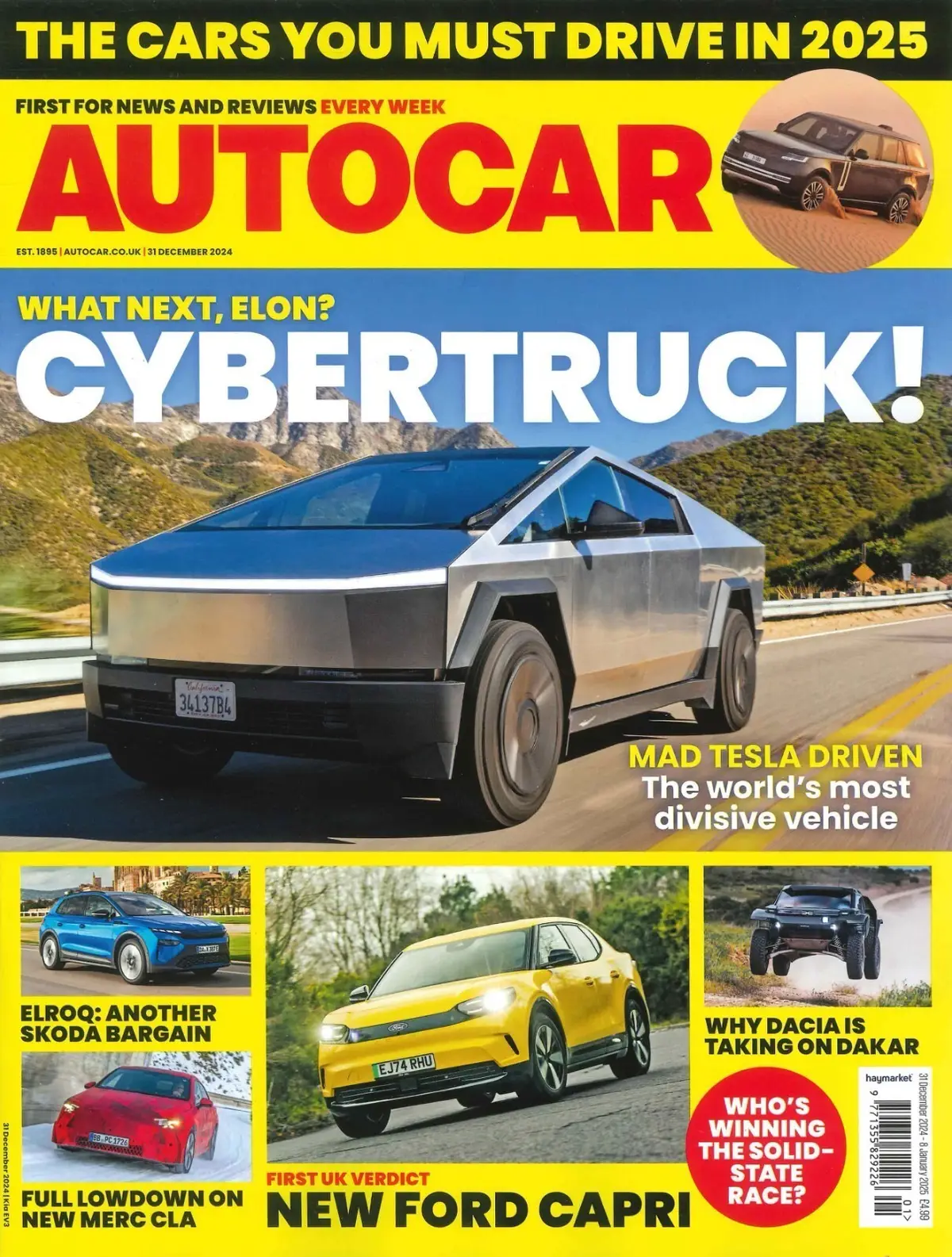 Autocar Magazine: Tesla Cybertruck, Ford Capri, Mercedes, Dacia, BMW, 31.12.24