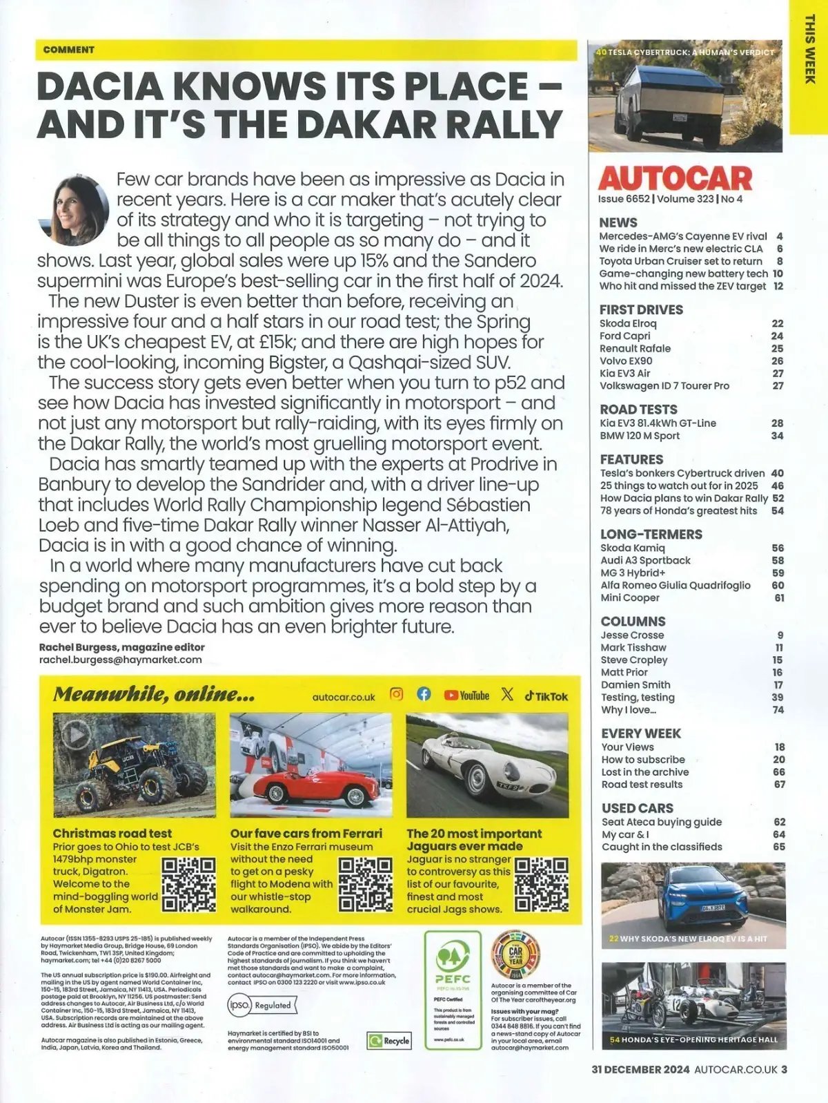 Autocar Magazine: Tesla Cybertruck, Ford Capri, Mercedes, Dacia, BMW, 31.12.24 - image 2 | Free standard UK delivery included | Discount Quality Products