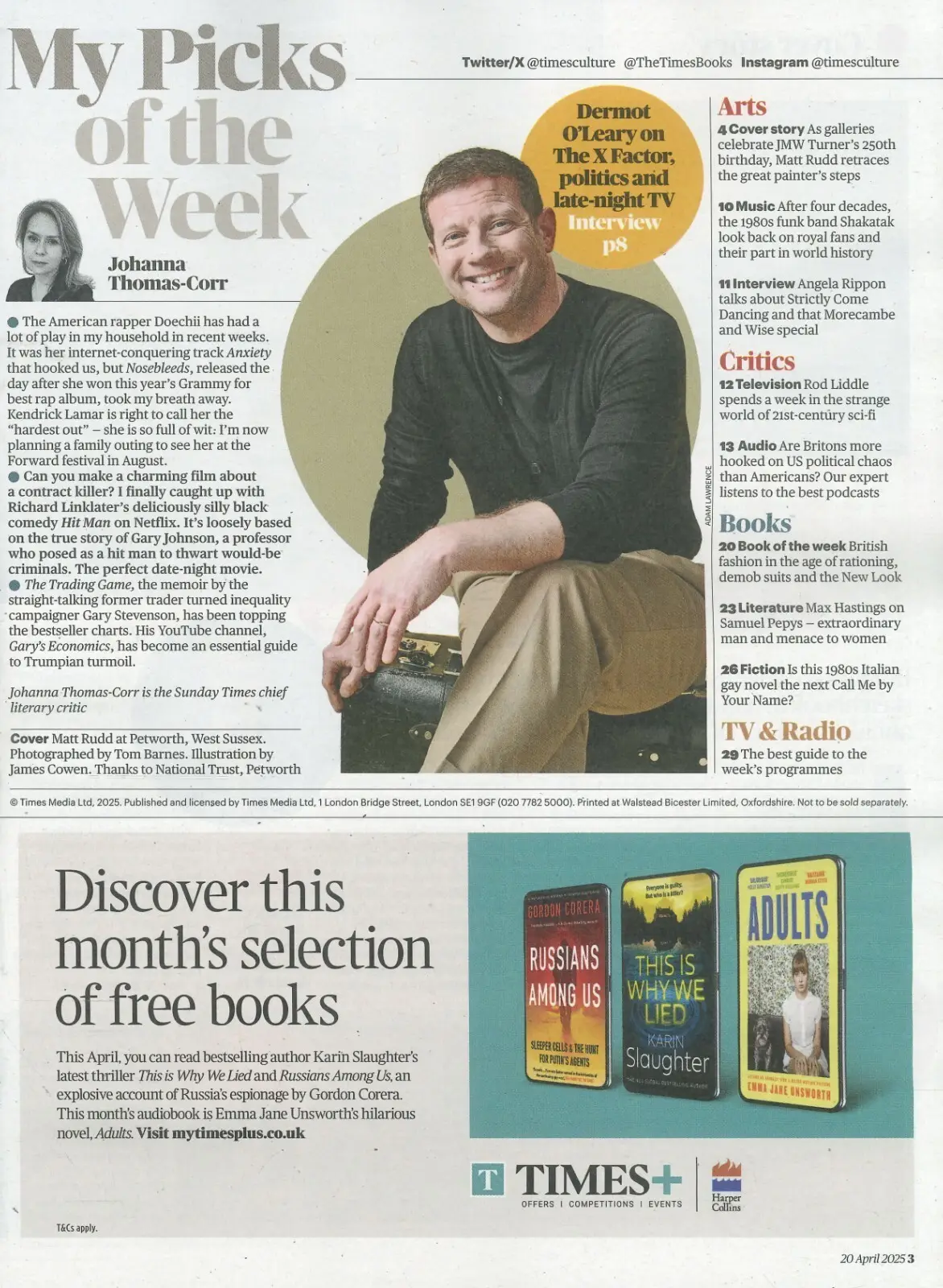 Sunday Times Culture Magazine: Dermot O'Leary, Shakatak, JMW Turner, 20.4.25 - image 2 | Free standard UK delivery included | Discount Quality Products