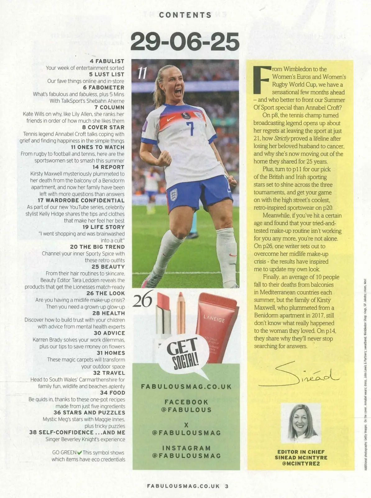 Fabulous Magazine: Annabel Croft, Leah Williamson, Beverley Knight, 29.6.25 - image 2 | Free standard UK delivery included | Discount Quality Products