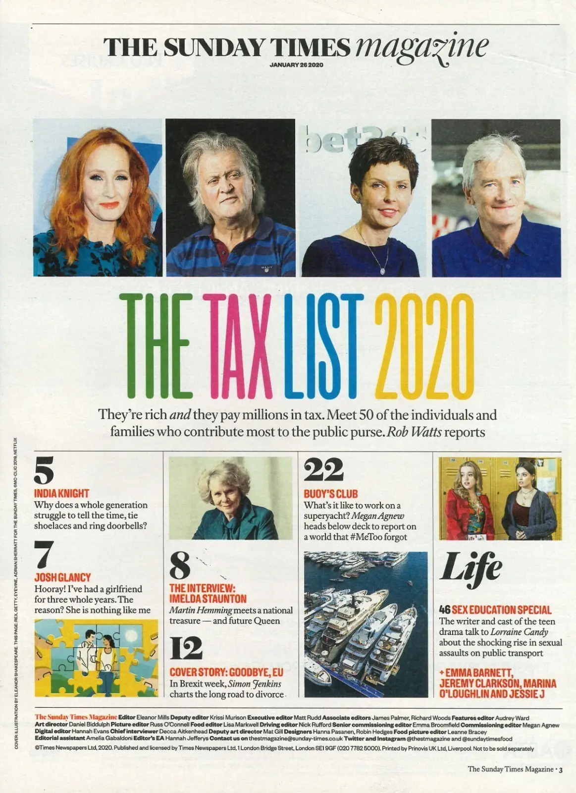 Sunday Times Magazine: Tax List 2020, Boris Brexit, Imelda Staunton, 26.1.20 - image 2 | Free standard UK delivery included | Discount Quality Products