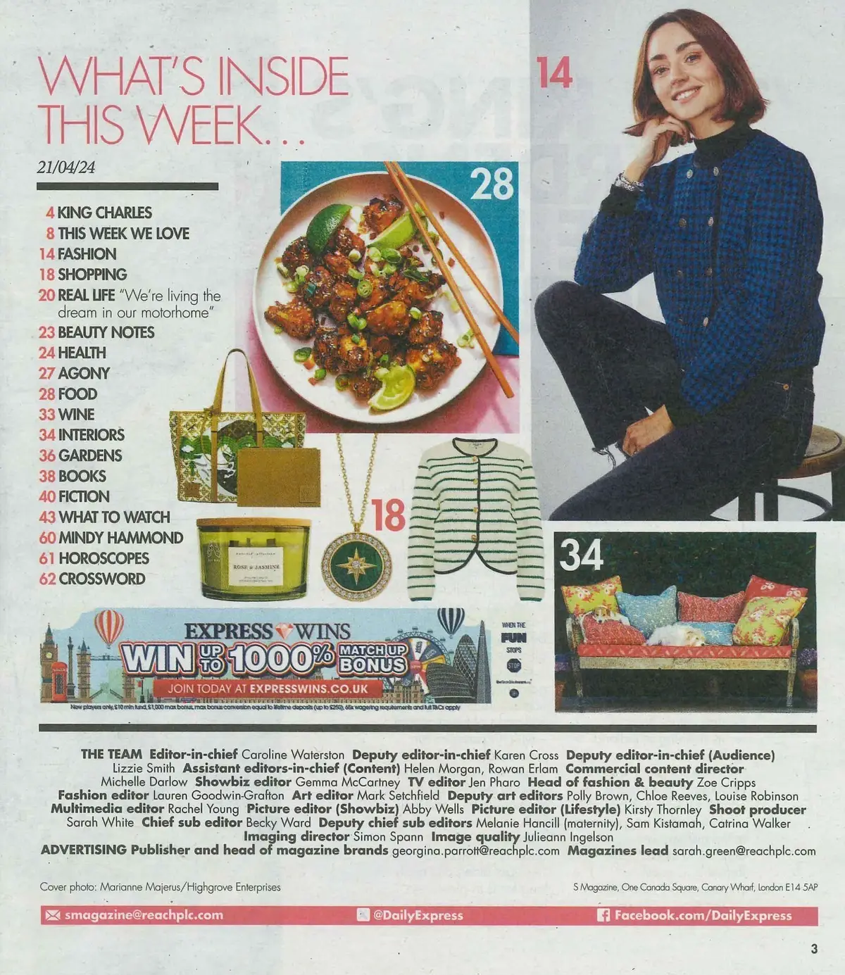 Sunday Express Magazine King Charles, Mindy Hammond, Jen Graham, Fashion 21.4.24 - image 2 | Free standard UK delivery included | Discount Quality Products