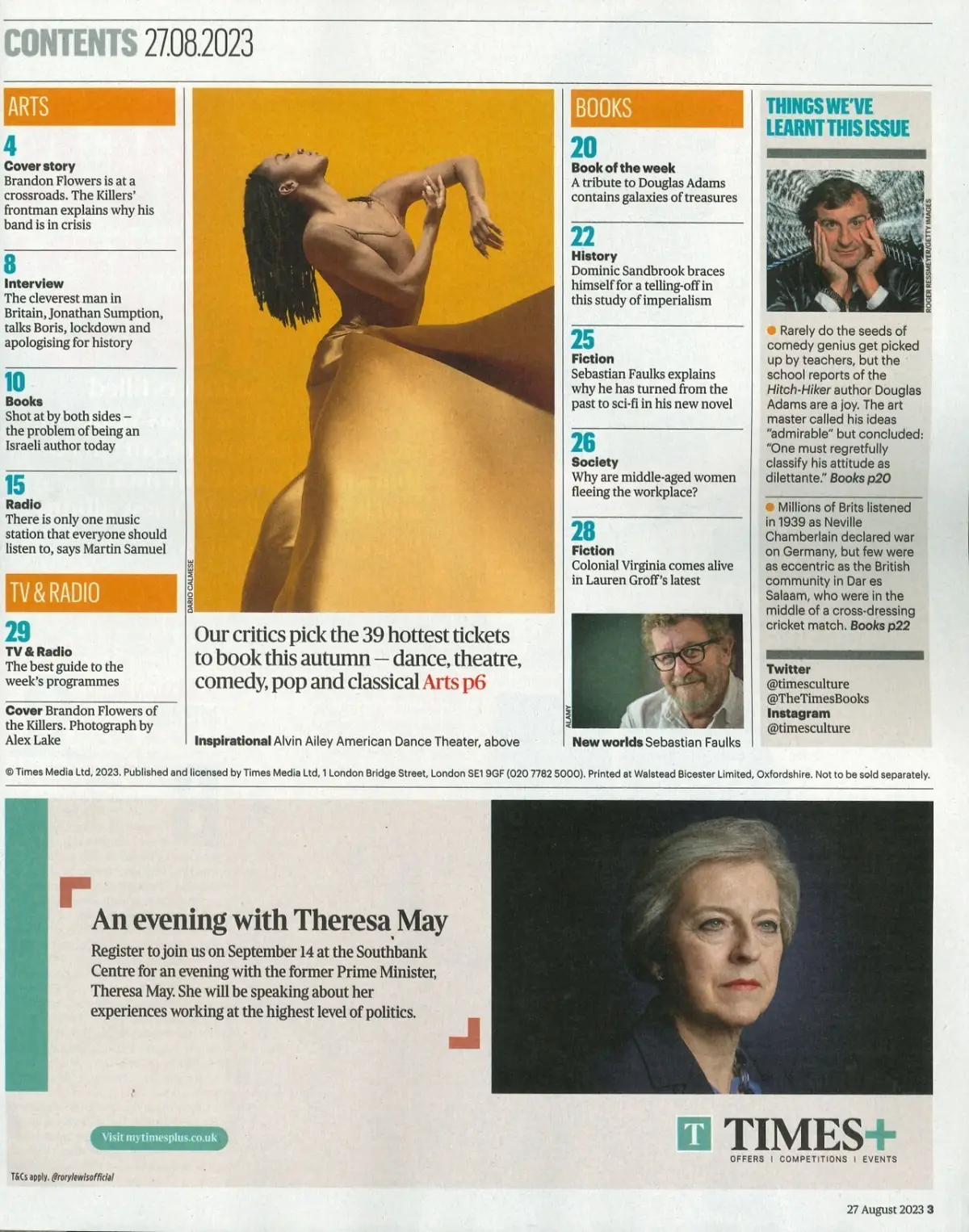 Sunday Times Culture Magazine, Brandon Flowers, Sebastian Faulks, Art 27.8.23 - image 2 | Free standard UK delivery included | Discount Quality Products