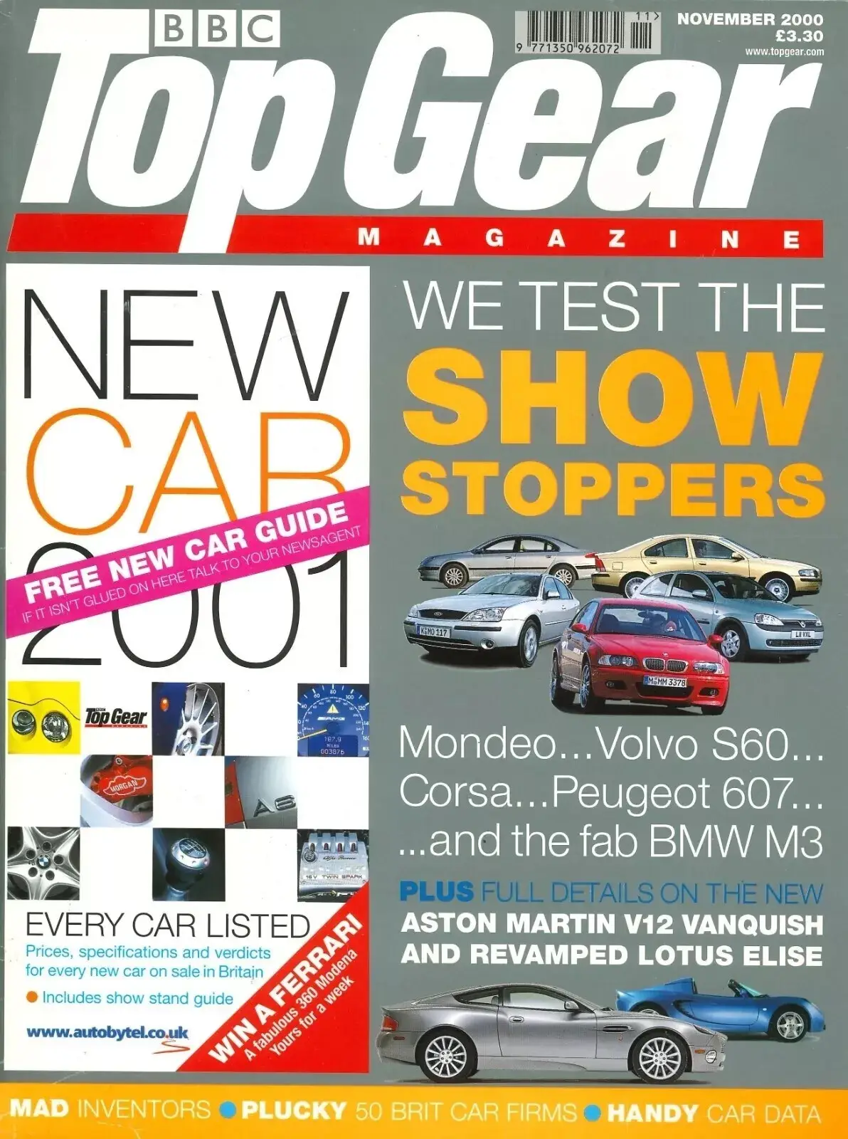 BBC Top Gear Magazine Issue #86, Volvo S60, Corsa, Peugeot 607, BMW M3, Nov 2000