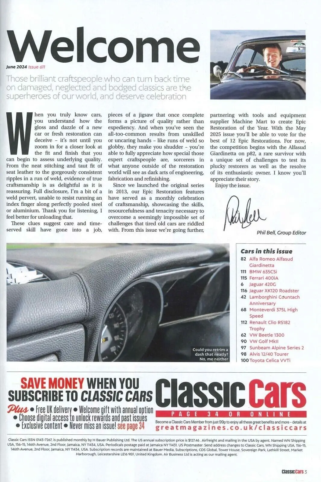 Classic Cars Magazine: Lambo Countach, Jaguar 420G, Quentin Willson, June 2024 - image 2 | Free standard UK delivery included | Discount Quality Products