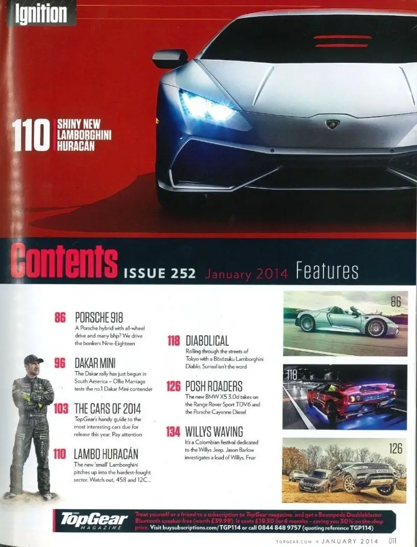 BBC Top Gear Magazine Issue #252, Porsche 918, Lambo Huracan, BMW M3, Jan 2014 - image 2 | Free standard UK delivery included | Discount Quality Products
