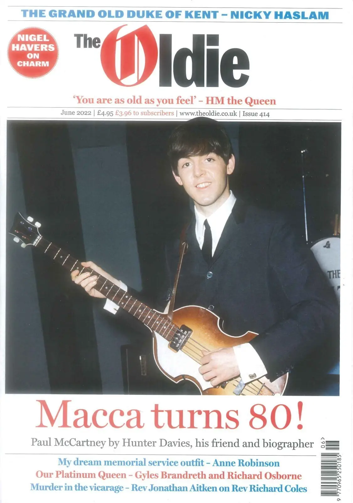 Oldie Magazine, Paul McCartney Beatles Anne Robinson, Queen Elizabeth, June 2022