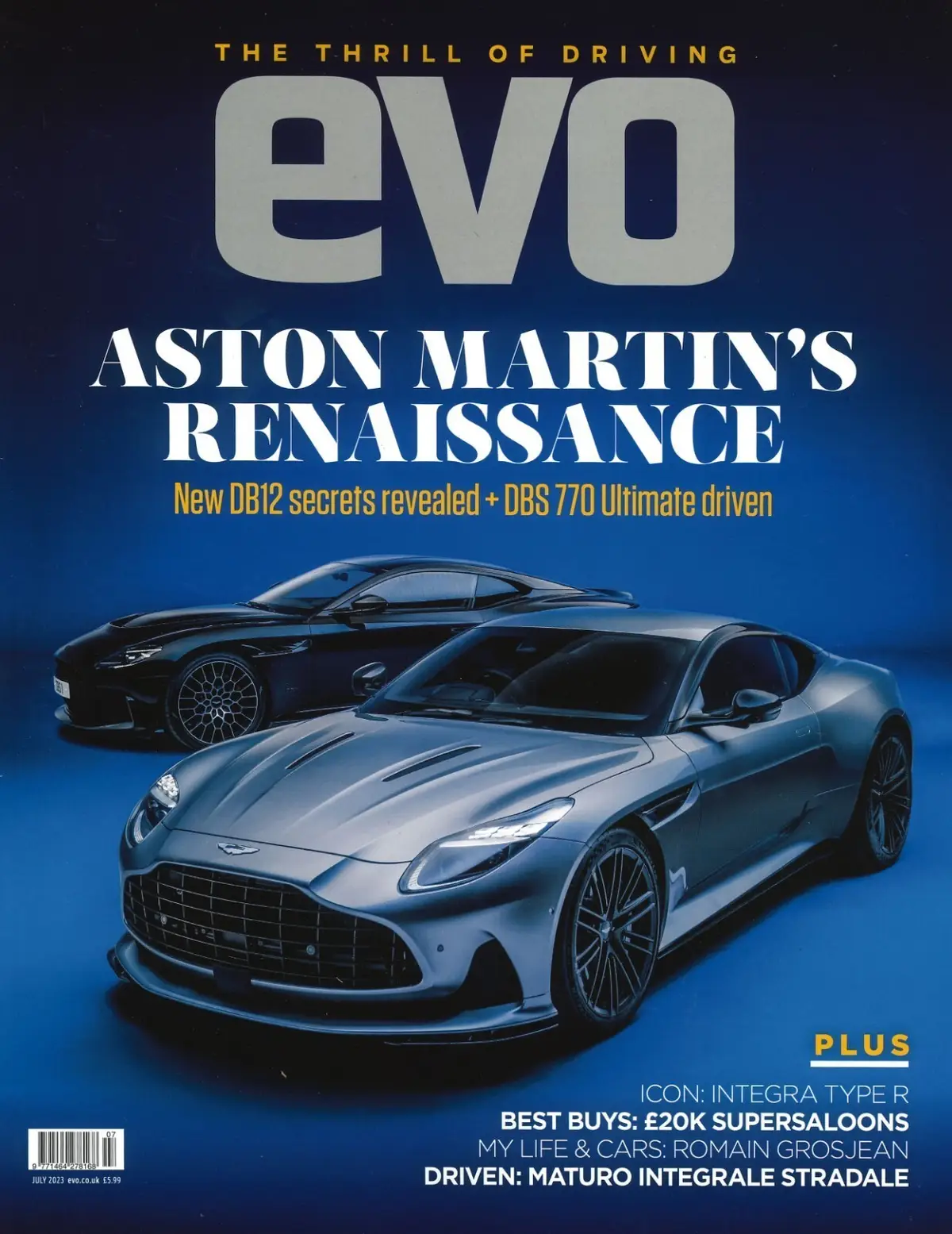 Evo Magazine Aston Martin DB12, Lambo Huracan Sterrato, Honda Integra, July 2023