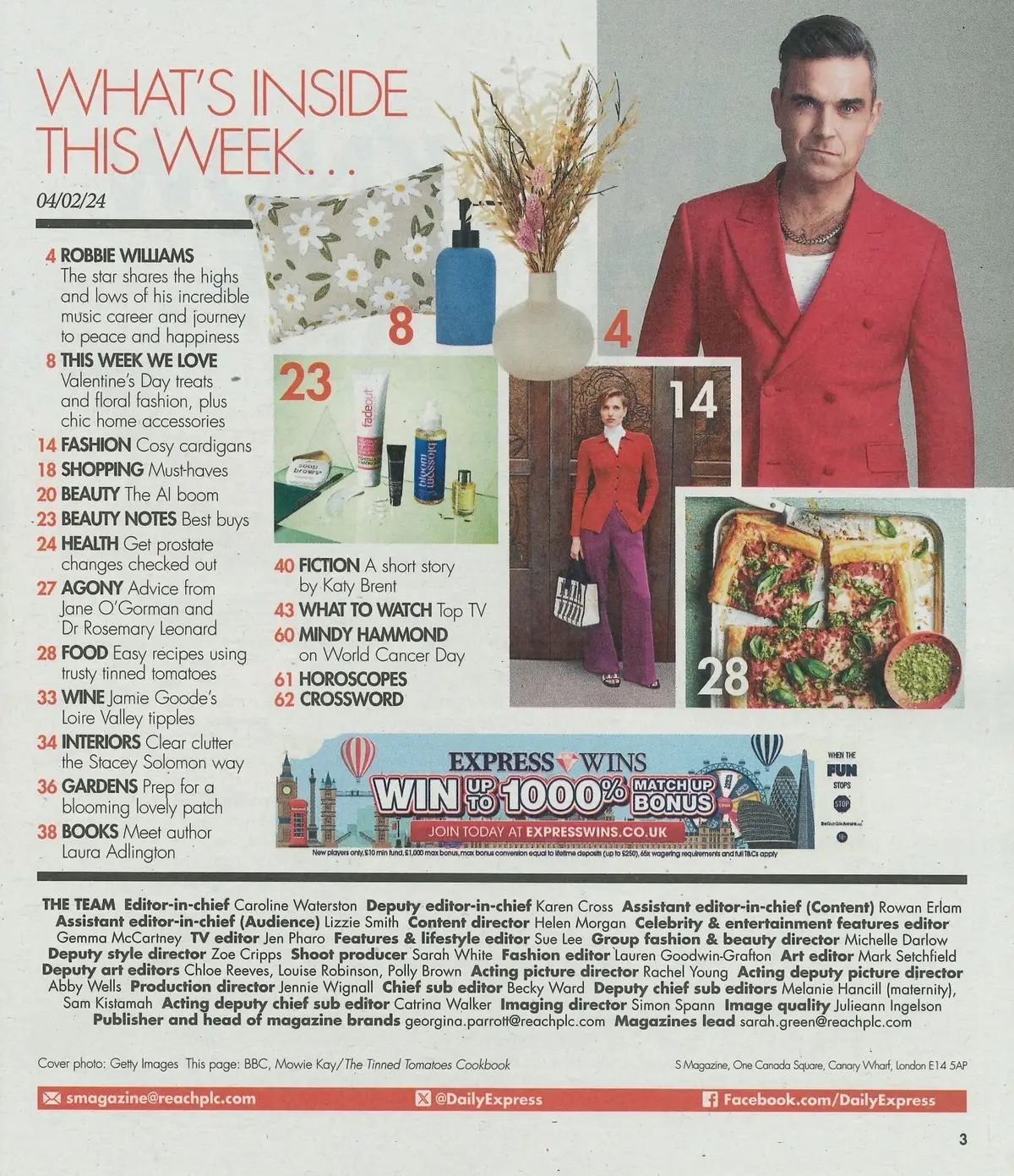 Sunday Express Magazine Robbie Williams, Alan Titchmarsh, Valentine's Day 4.2.24 - image 2 | Free standard UK delivery included | Discount Quality Products