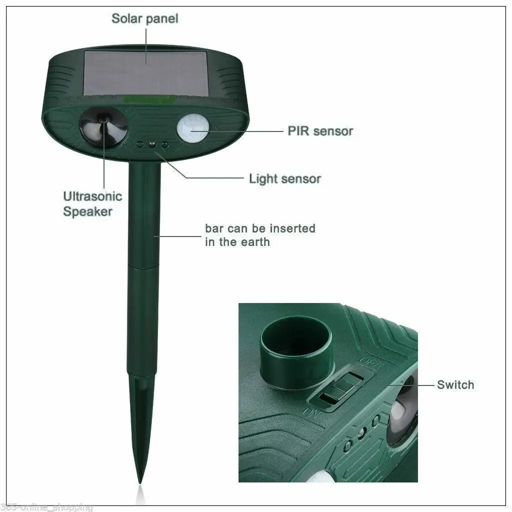 Solar Animal Rodent Ultrasonic Repeller Cat Dog Pest Deterrent PIR Motion Sensor - image 6 | Free standard UK delivery included | Discount Quality Products