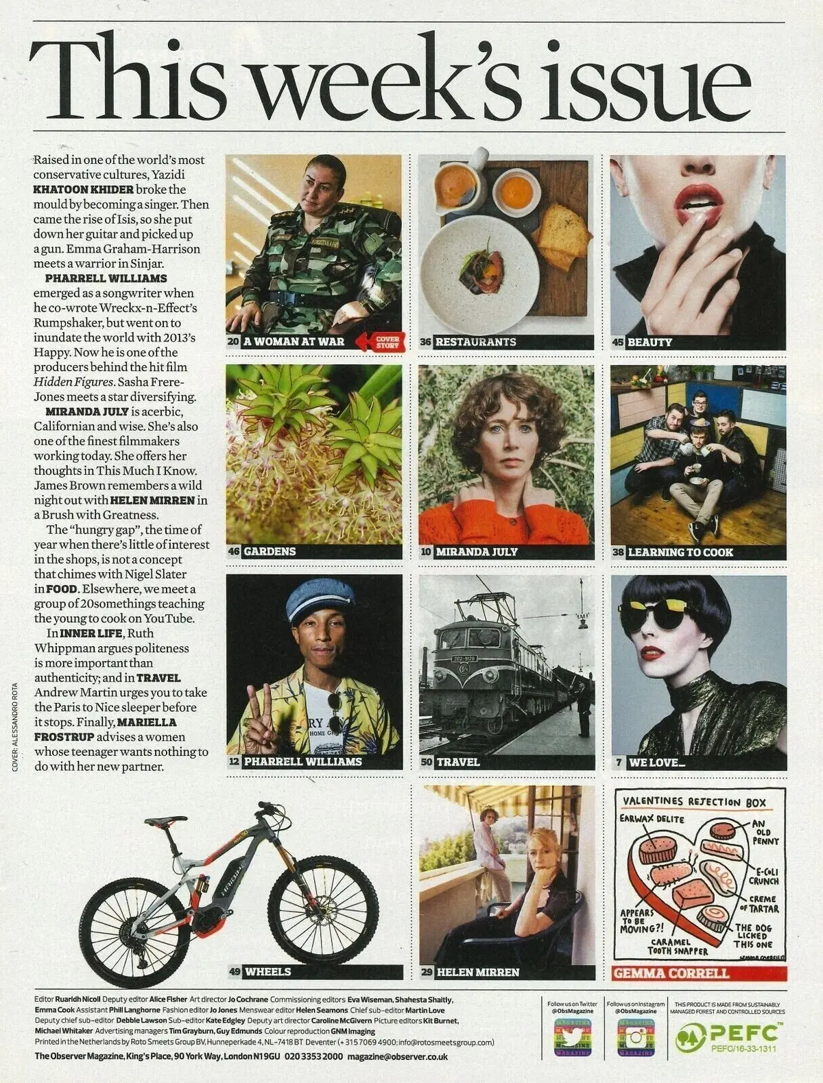 Observer Magazine: Khatoon Khider, Miranda July, Pharrell Williams, 12.2.17 - image 2 | Free standard UK delivery included | Discount Quality Products