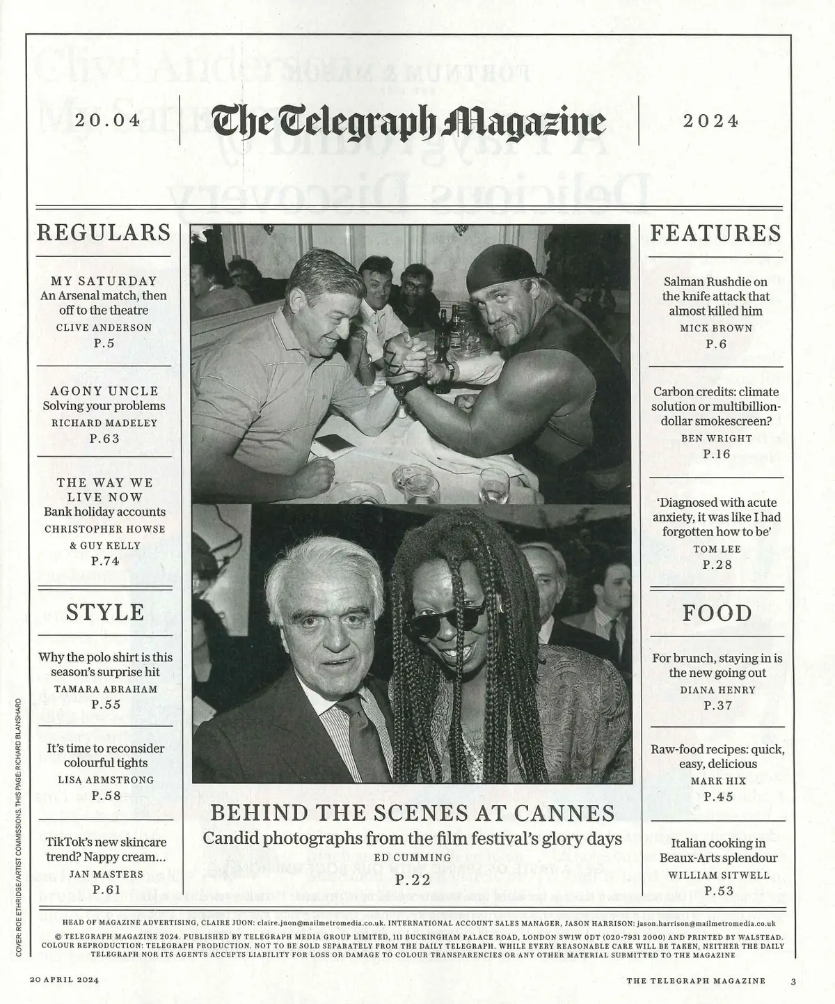Telegraph Magazine Salman Rushdie, Clive Anderson, Cannes Film Festival, 20.4.24 - image 2 | Free standard UK delivery included | Discount Quality Products