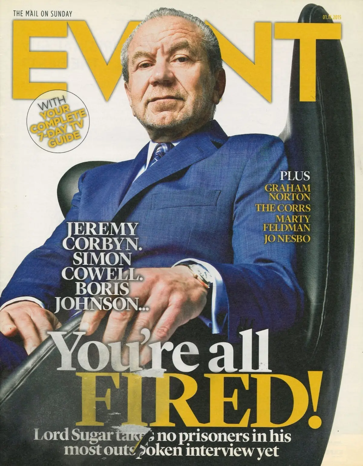 Event Magazine, Alan Sugar, Graham Norton, Piers Morgan, Emerald Fennel, 1.11.15