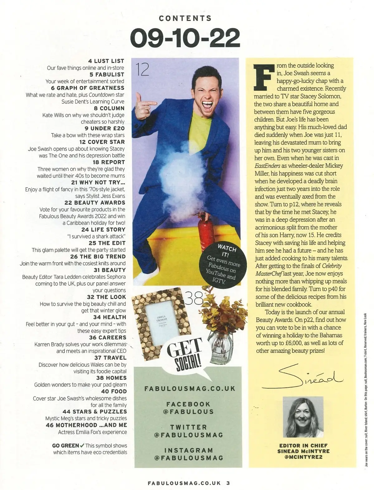 Fabulous Magazine: Joe Swash, Susie Dent, Emilia Fox, Fashion, Food, 9.10.22 - image 2 | Free standard UK delivery included | Discount Quality Products