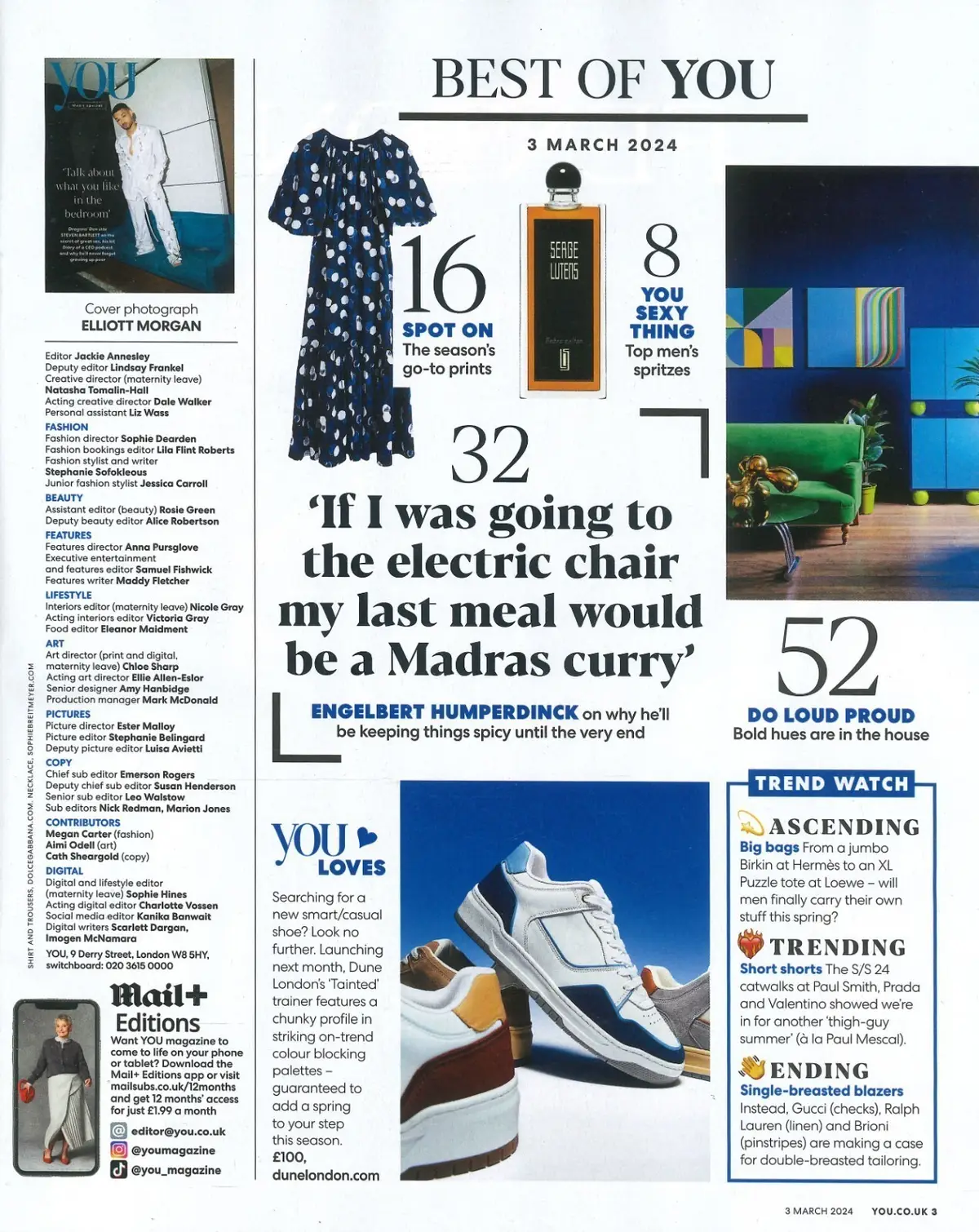 You Magazine: Steven Bartlett, Engelbert Humperdinck, David Gandy, Style, 3.3.24 - image 2 | Free standard UK delivery included | Discount Quality Products