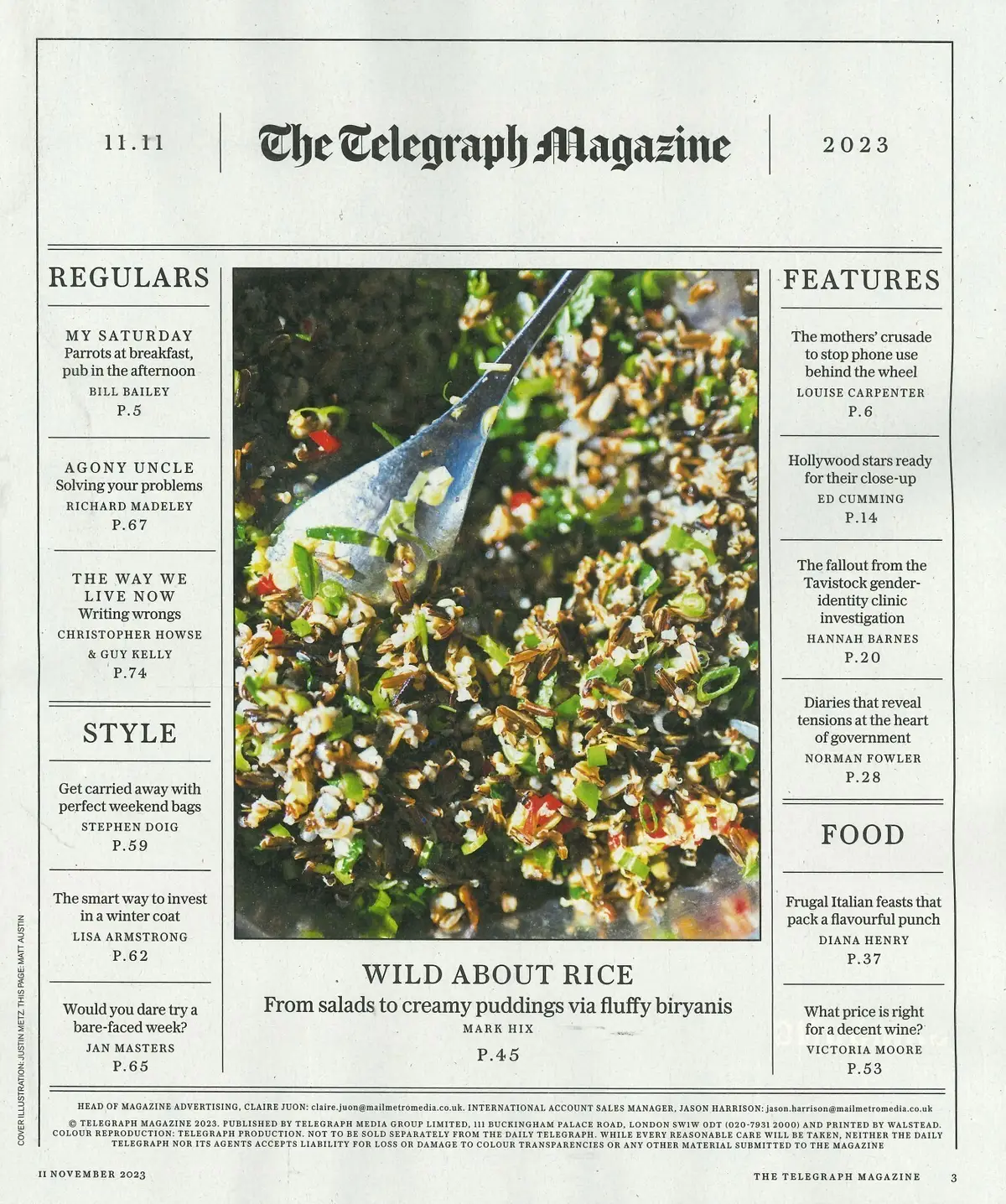 Telegraph Magazine Bill Bailey, Richard Madeley, Mark Seliger, Mark Hix 11.11.23 - image 2 | Free standard UK delivery included | Discount Quality Products