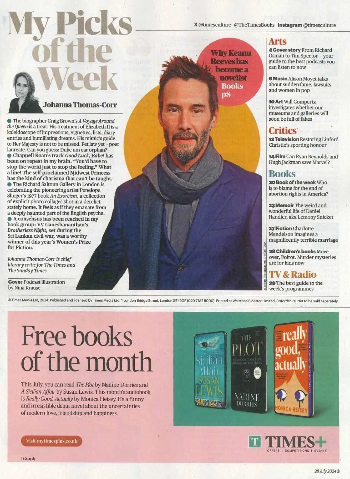Sunday Times Culture Magazine: Keanu Reeves, Ryan Reynolds, Hugh Jackman 28.7.24 - image 2 | Free standard UK delivery included | Discount Quality Products