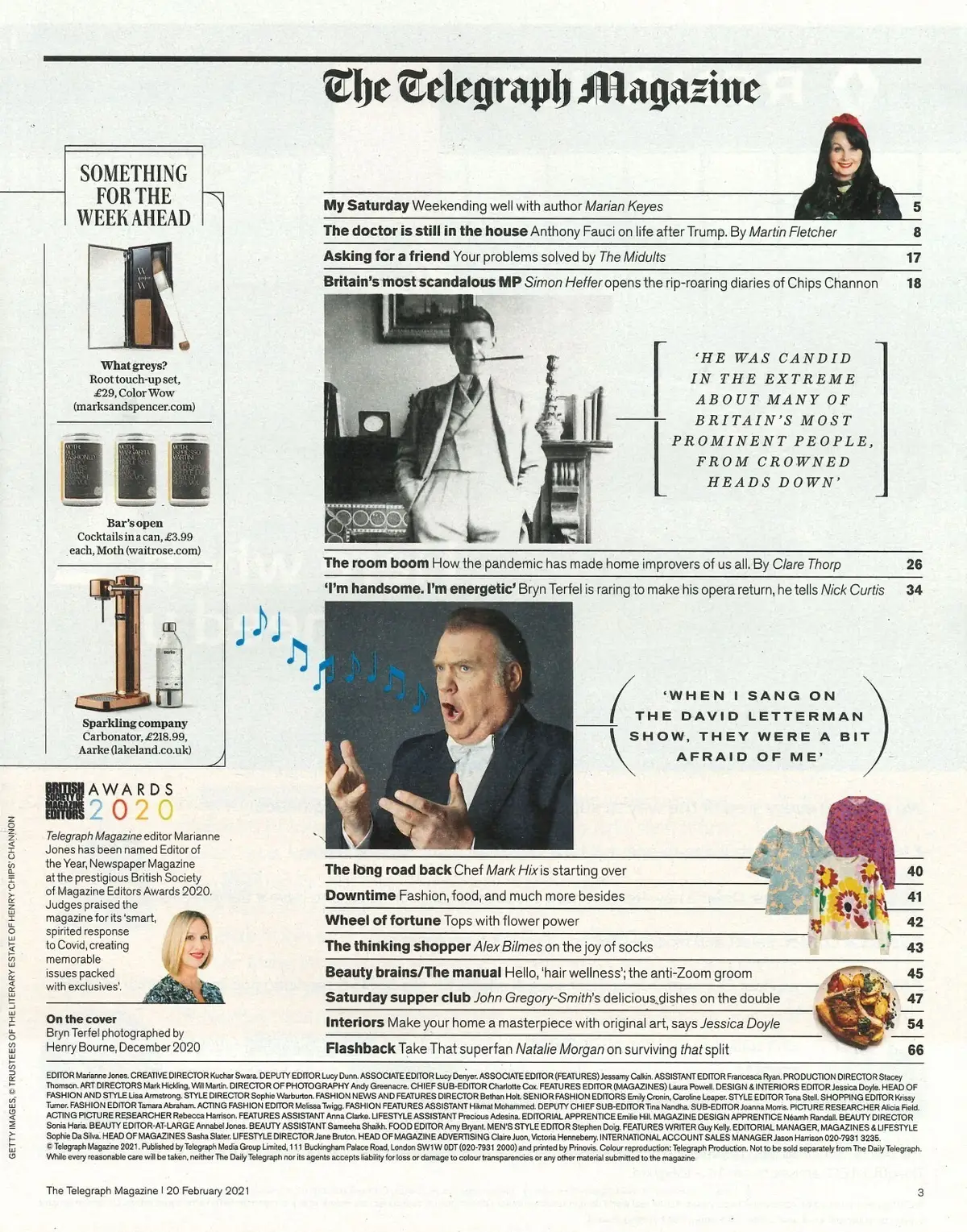 Telegraph Magazine: Bryn Terfel, Anthony Fauci, Marian Keyes, Channon 20.2.21 - image 2 | Free standard UK delivery included | Discount Quality Products